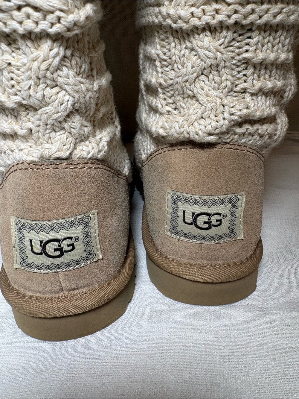 UGG Classic Cardy Knit Tall Boots Cream Cable Knit Cozy Cabincore Size 8 EUC - Picture 5 of 16